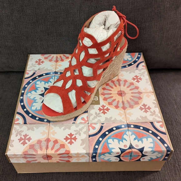 KANNA Cortina Espadrilles in Red Suede Leather Platform Wedge Size US 7 EU 37 - Picture 5 of 8